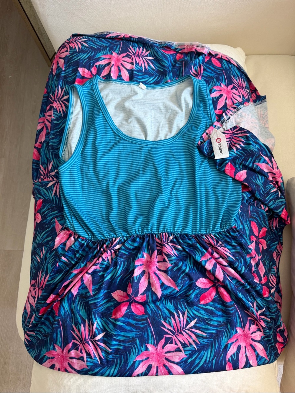 Brand New PatPat Blue Tank with Pink Tropical Maxi Dress Medium